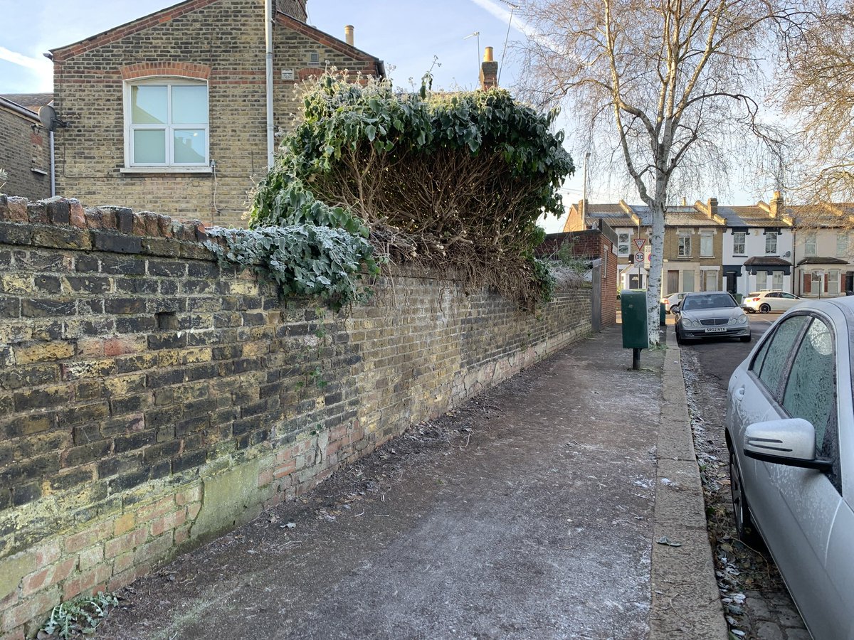 After 6y of reporting to the council, finally this awful ivy has been cut! No before photo but it protruded over halfway into the pavement. The street furniture made it hard for buggies to pass, and impossible for wheelchairs: users used the road instead! #PavementsAreForPeople