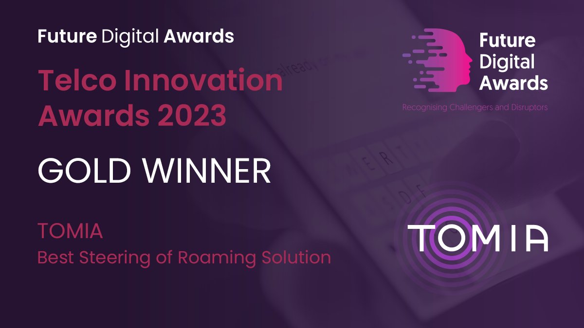 The Gold Award for Best Steering of Roaming Solution goes to … TOMIA!

🏠 Visit TOMIA 👉 tomiaglobal.com

🏆 See our other winners 👉 juniperresearch.com/future-digital…

#juniperresearch #fda2023