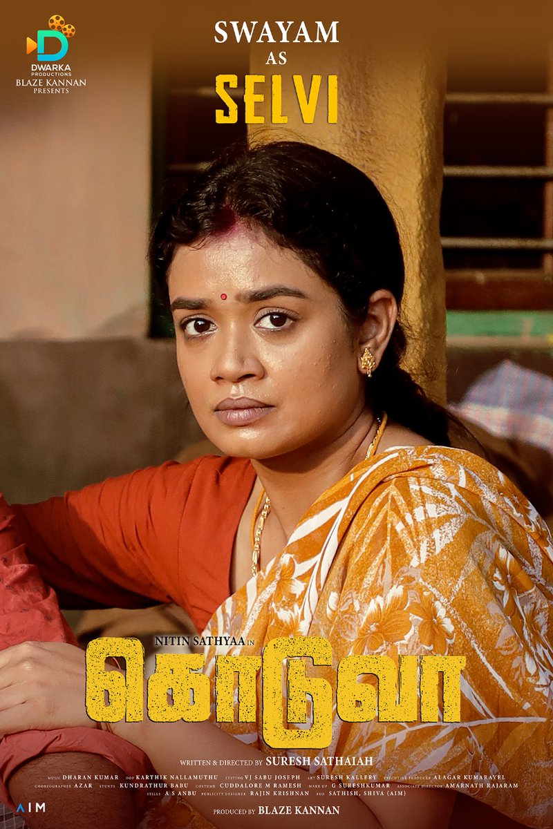 3rdeyereports (@padma70328265) on Twitter photo #koduvaa character intro posters
Actor <a href="/iamswayamsiddha/">Swayam</a> as Selvi
<a href="/dwarka_studios/">DWARKA STUDIOS</a> #BlazeKannan <a href="/Nitinsathyaa/">Nitinsathyaa</a> <a href="/samyuktha_shan/">Samyuktha Shanmughanathan</a>
<a href="/Subbu6panchu/">Subbu6panchu</a>
<a href="/VinodSa49941368/">Vinod Sagar</a>
<a href="/stuntsudesh/">Sudesh_Action Director</a> <a href="/actormurugados1/">Actor Murugadoss</a> <a href="/NayanaSai3/">Nayana Sai</a>
<a href="/SureshSathaiah1/">Suresh S</a>
<a href="/dharankumar_c/">Dharan kumar</a>
<a href="/EditorSabu/">V.J Sabu Joseph</a>
@AzharFreeze
<a href="/teamaimpr/">Team AIM</a> #koduvaa character intro posters
Actor <a href="/iamswayamsiddha/">Swayam</a> as Selvi
<a href="/dwarka_studios/">DWARKA STUDIOS</a> #BlazeKannan <a href="/Nitinsathyaa/">Nitinsathyaa</a> <a href="/samyuktha_shan/">Samyuktha Shanmughanathan</a>
<a href="/Subbu6panchu/">Subbu6panchu</a>
<a href="/VinodSa49941368/">Vinod Sagar</a>
<a href="/stuntsudesh/">Sudesh_Action Director</a> <a href="/actormurugados1/">Actor Murugadoss</a> <a href="/NayanaSai3/">Nayana Sai</a>
<a href="/SureshSathaiah1/">Suresh S</a>
<a href="/dharankumar_c/">Dharan kumar</a>
<a href="/EditorSabu/">V.J Sabu Joseph</a>
@AzharFreeze
<a href="/teamaimpr/">Team AIM</a>