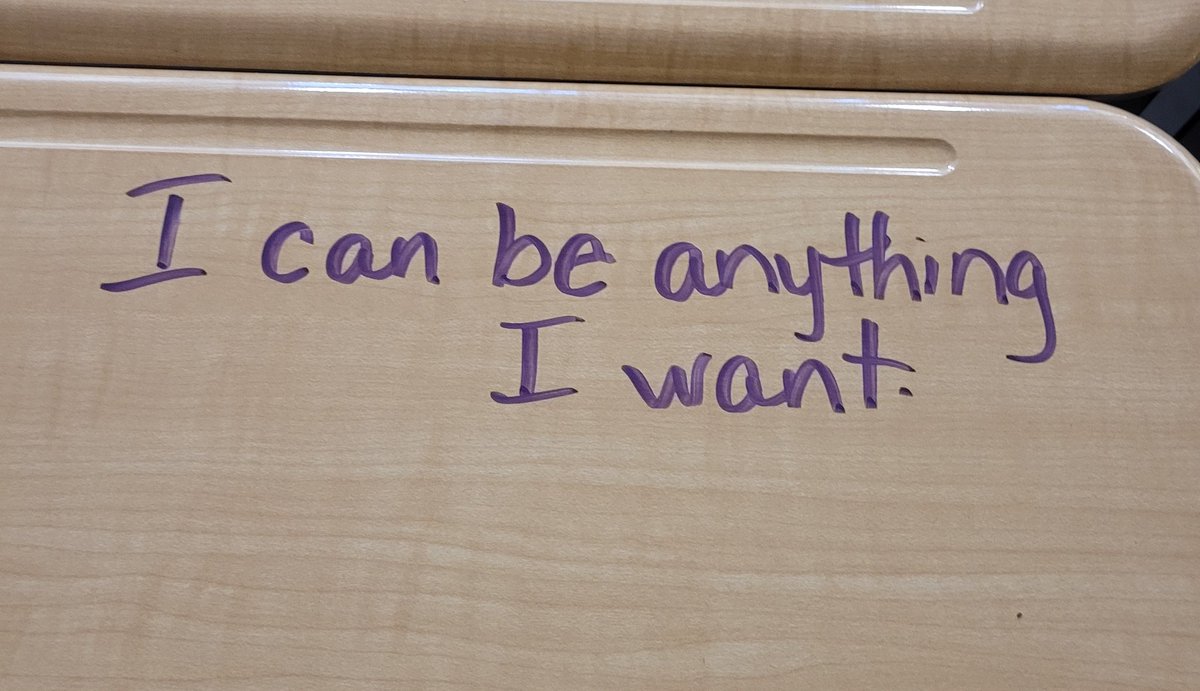 Benetoozers's tweet photo. Some self affirmations on students' desks. We all need a boost. #BellLetsTalk. @MlleNogiec @StScholStorm https://t.co/PjHw6hcq3O