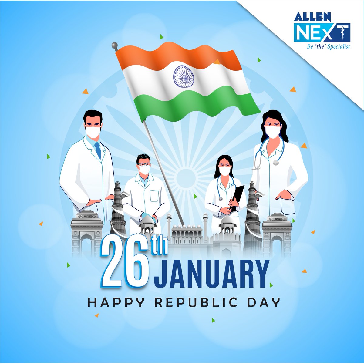 allen_next's tweet photo. 🎉 Wishing you all a very Happy 74th Republic Day!

💫 With faith in our hearts and independence in our thoughts, let's salute the Nation!

#ALLENKota #NEETPG  #ALLENNExT #HarGharMeALLEN #BeTheSpecialist #NEETPGPreparation #MEDPG #FMGE #RepublicDay #RepublicDay2023 #KartavyaPath https://t.co/OpeWFUqm0U