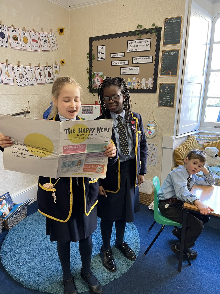 Our Y6 prefects love reading to the Y1 children from our <a href="/HappyNewspaper_/">The Happy Newspaper</a>  #Banbury #sjpvalues #Oxfordshire