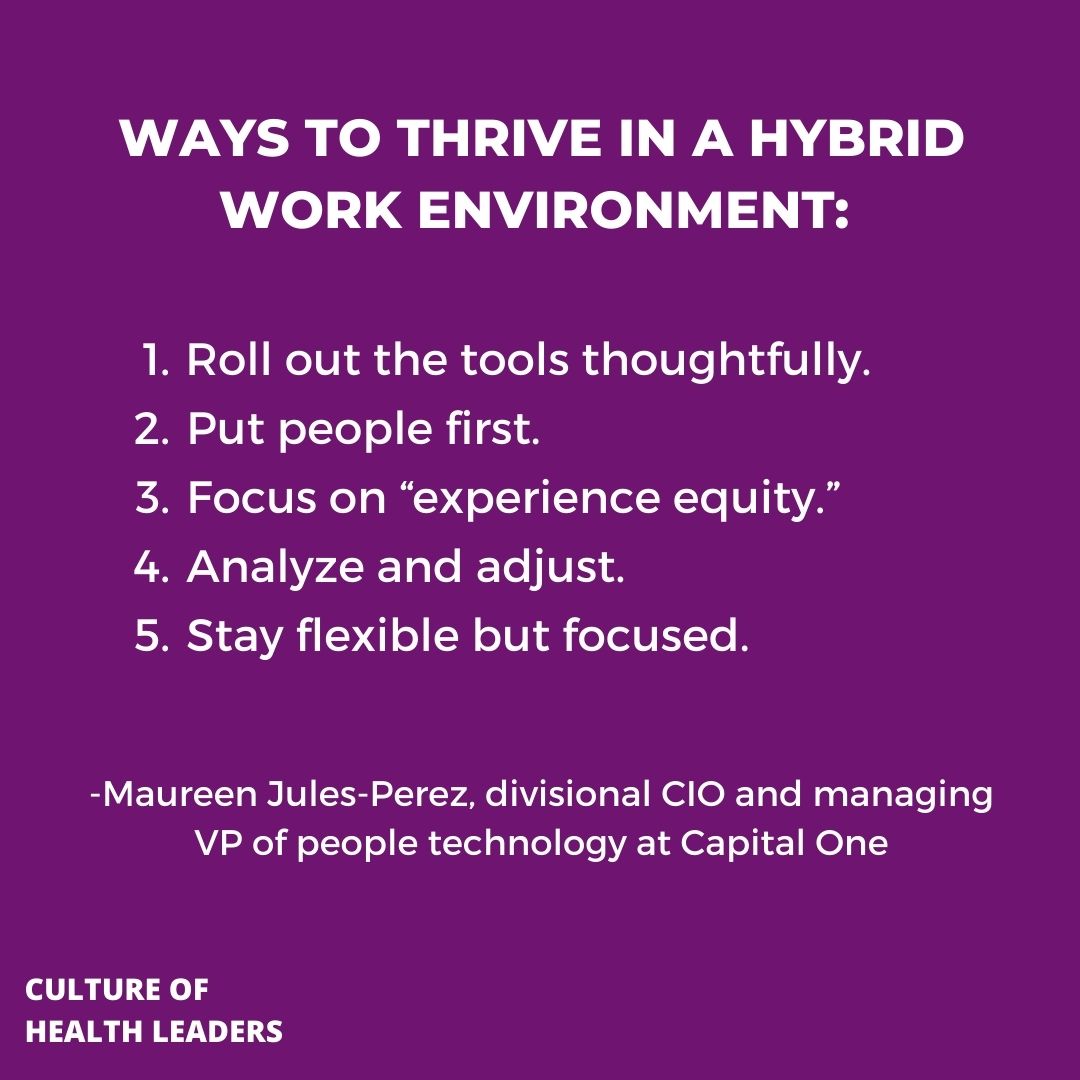 Struggling to adjust to the work-from-home or hybrid environment? Capital One’s Maureen Jules-Perez shares her top five tips for the success of an inclusive and collaborative hybrid and remote working environment. Read more: bit.ly/3WufltE