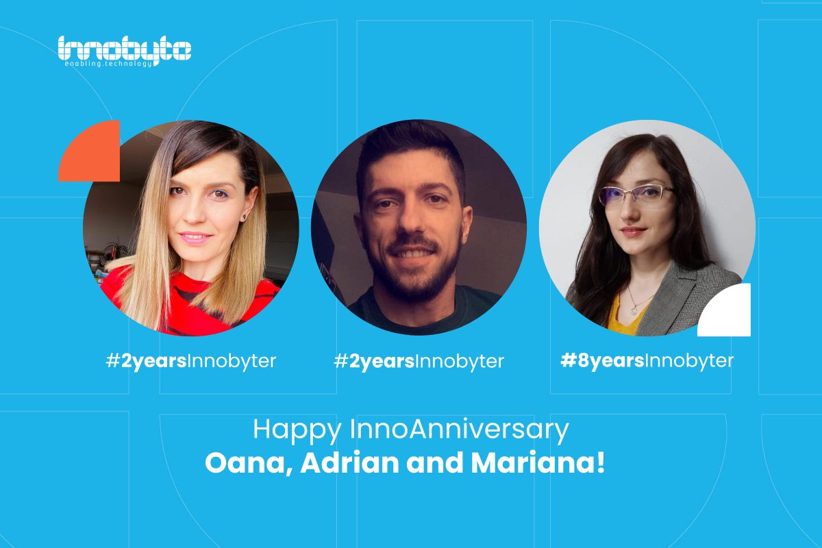 Happy #InnoAnniversary to our three colleagues who celebrated their company anniversary this month.🥳 Dear Oana, Adi and Mariana, thank you for giving your best every day!🤘
#yourock #celebratingtogether #Innobyteteam #innobyte