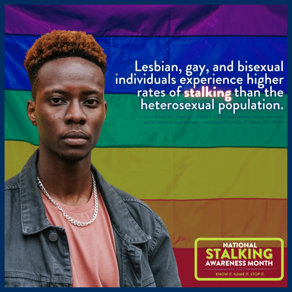 Stalking can take on specific tactics — and implications — when abusers identify characteristics that they can exploit as part of the abuse, including sexual orientation and gender identity. 

#NSAM2023 #KnowItNameItStopIt #domesticviolence #stalking #lgbtq