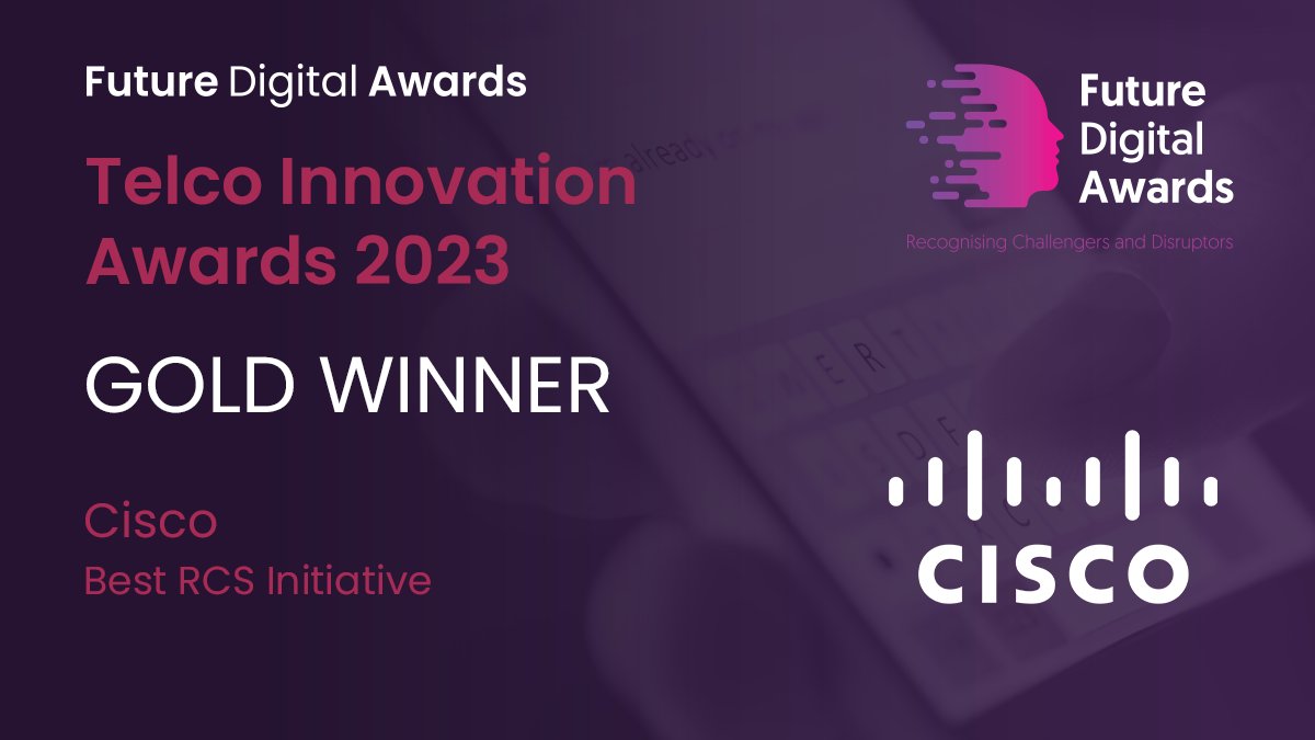 The Gold Award for Best RCS Initiative goes to … Cisco!

🏠 Visit <a href="/Cisco/">Cisco</a> 👉 cisco.com/site/uk/en/ind…

🏆 See our other winners 👉 juniperresearch.com/future-digital…

#juniperresearch #fda2023