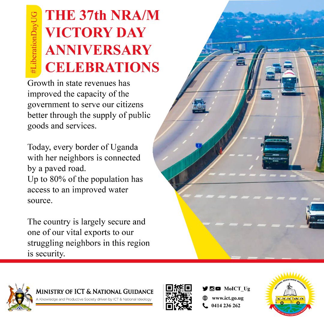 37TH NRA/M VICTORY DAY ANNIVERSARY CELEBRATIONS: The Region has grown into one of the biggest economic blocks spanning from the Indian Ocean to the Atlantic Ocean, covering 7 member countries with a population of more than 280M p’ple 26th Jan, 2023 📍Kakumiro #LiberationDayUG