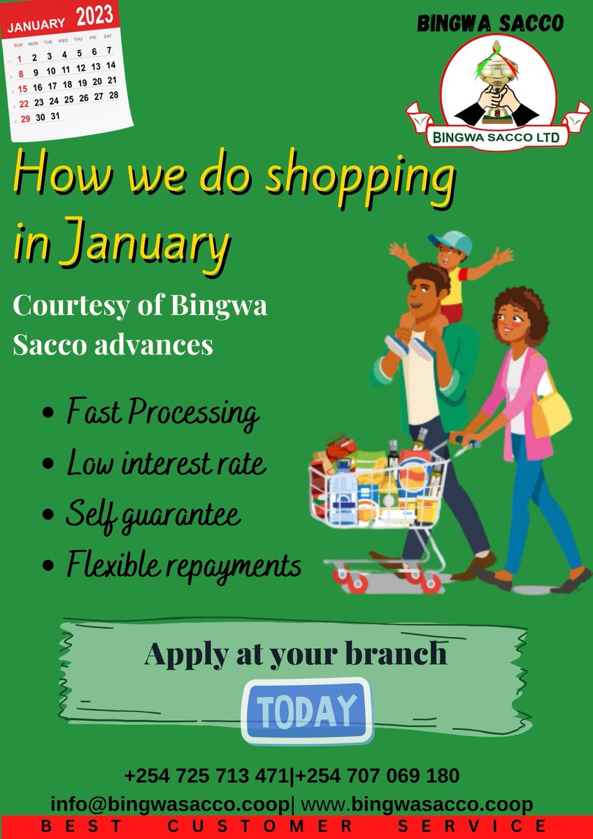 Hello member, our Bingwa Sacco Ltd advance comes in handy this January.
Kindly visit your branch and get sorted instantly.
#Advance
#bestcustomercare