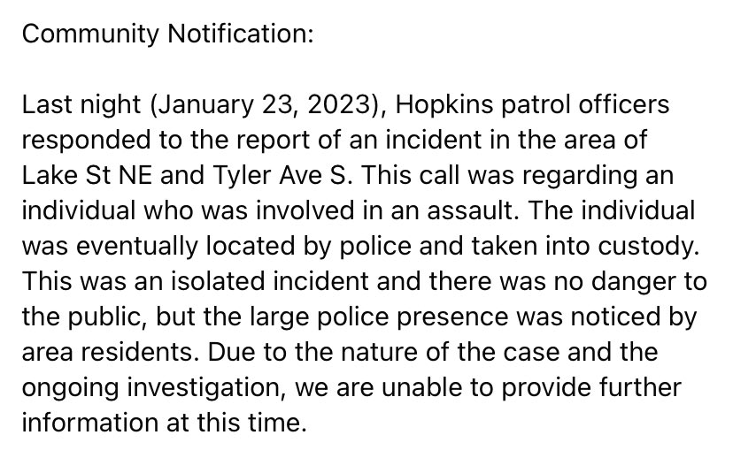 Hopkins Police tweet media