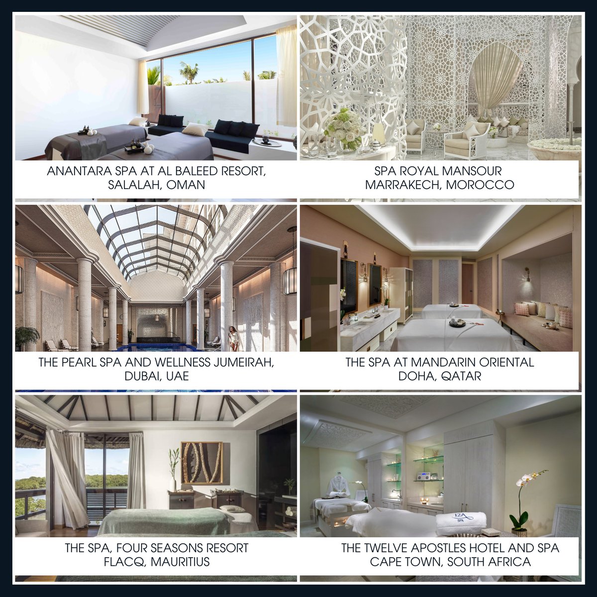 WSpaWellness's tweet photo. Meet our amazing finalists for the Spa of the Year: Middle East &amp; Africa category for the 2023 World Spa &amp; Wellness Awards

Congratulations to all our finalists! We are looking forward to celebrating with you all at the awards on 5th March!

#WSWAwards https://t.co/aHJW8CHrli