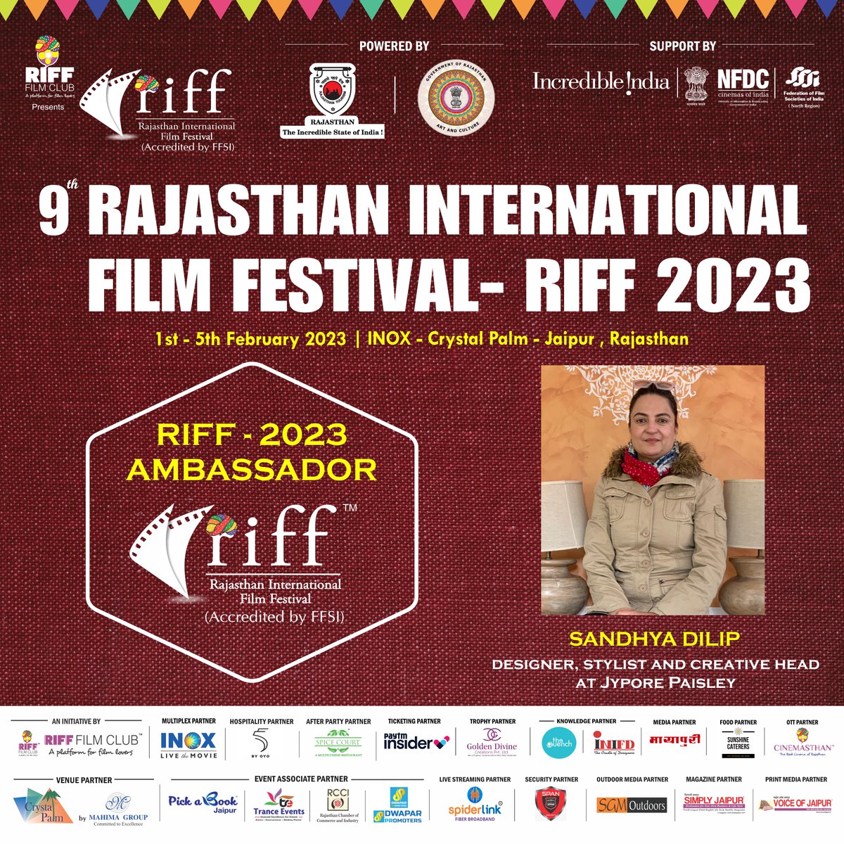 The Rajasthan International Film Festival welcomes  #Sandhya as the RIFF 2023 Ambassador !

This year RIFF takes an initiative by bringing creative people on board to spread the word and promote cinema !
#RIFF2023 #RIFF2023Ambassador #RIFFAmbassador #Ambassador