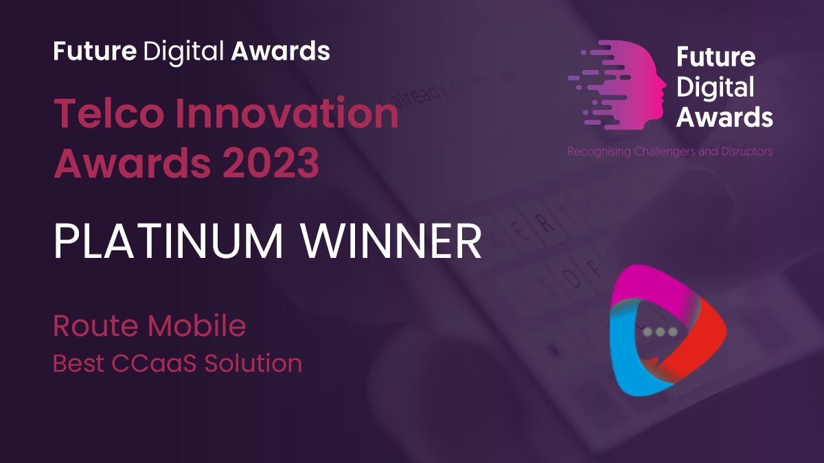 The Platinum Prize for Best CCaaS (Contact Centre as a Service) Solution goes to … Route Mobile!

🏠 Visit <a href="/routemobile/">Route Mobile</a> 👉 routemobile.com

🏆 See our other winners 👉 juniperresearch.com/future-digital…

#juniperresearch #fda2023