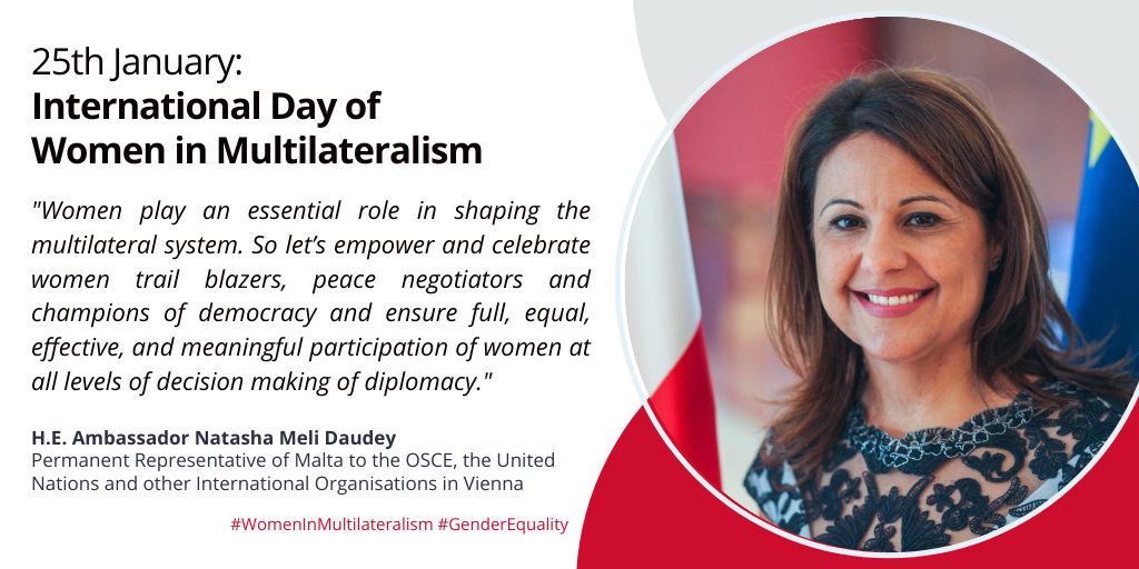 Women are a vital part of multilateralism! In 2023 the #WomenInMultilateralism Day focuses on examining ways to counter gendered disinformation & mainstreaming #GenderEquality through Social Media content governance. @r_buttigieg @MFETMalta @MinisterIanBorg @chriscutajar