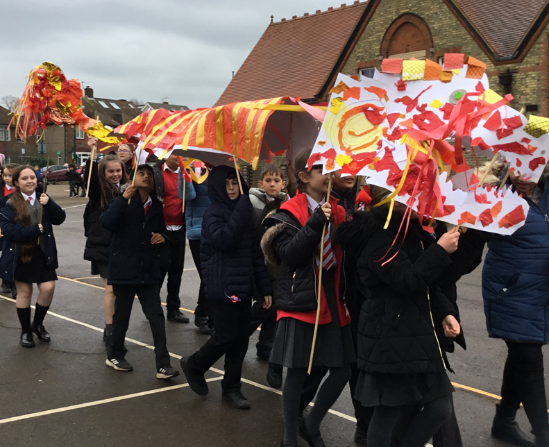 We are now on Twitter again!  
Happy Chinese New Year!  On Monday, we had a Chinese New Year parade.  After lots of learning and the chance to design and make our own dragons, we then paraded around the playground to celebrate.  Thank you to all of the parents that attended!