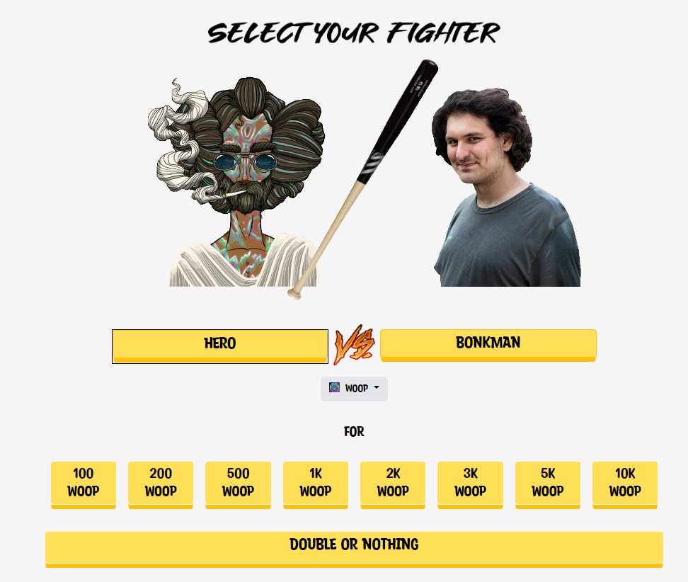 It’s time to enlist in the battle to fight &amp; defeat the evil Bonkman⚔️

<a href="/BohemiaArtFair/">Bohemia Art Fair🤙| Fabulosa</a>🤝@Bonk_Bet

You can play for double or nothing with WOOP bonk.bet

Follow <a href="/bonk_bet/">Bonk.bet</a> and look out for news about a stealth mint happening this week👀

#NFTCommunity #SolanaNFTs