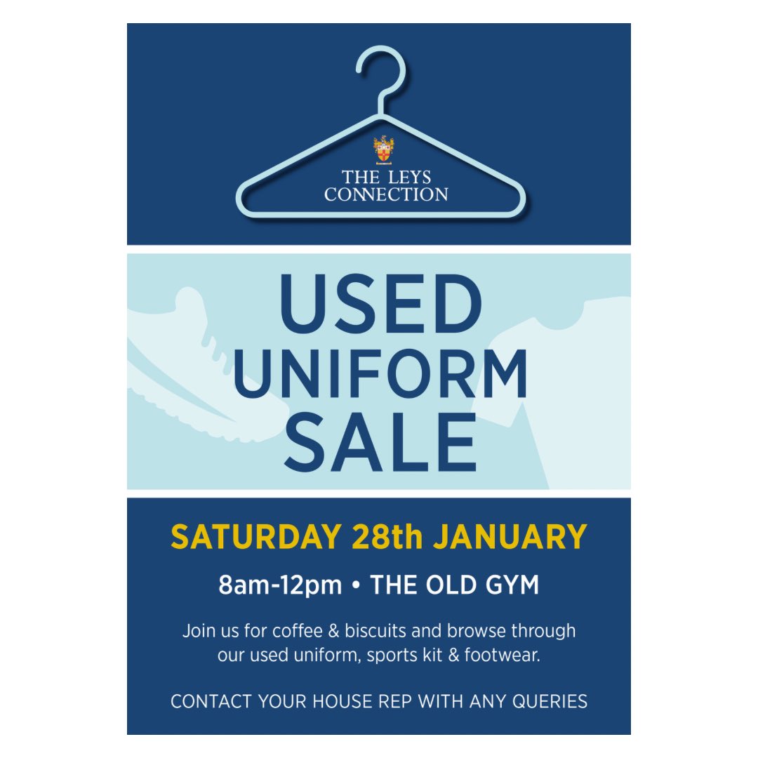 LeysConnection's tweet photo. We’ll be this Saturday at the @LeysCambridge Old Gym from 8am till 12 noon. Come over for a chat, a hot drink with biscuits and a browse of uniform items!
#useduniformsale #theleysschoolcambridge #theleysconnection https://t.co/RkoXe3V67H