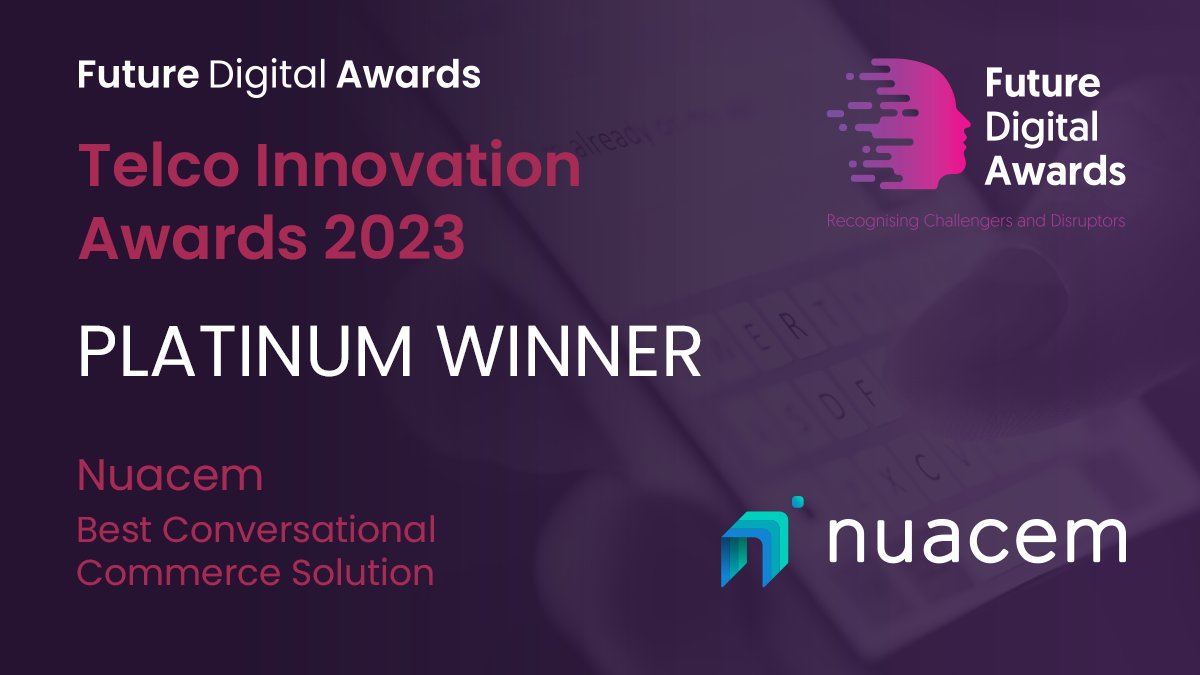 The Platinum Prize for Best Conversational Commerce Solution goes to … Nuacem!

🏠 Visit <a href="/nuacemai/">Nuacem AI</a> 👉 nuacem.com

🏆 See our other winners 👉 juniperresearch.com/future-digital…

#juniperresearch #fda2023