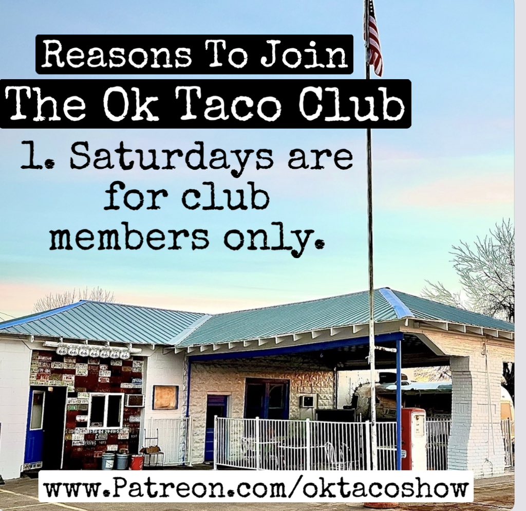 OkTacoShow's tweet image. There are many reasons to join The Ok Taco Club. This is just one of them. #oktaco #rt66 #taco #club Patreon.com/oktacoshow
