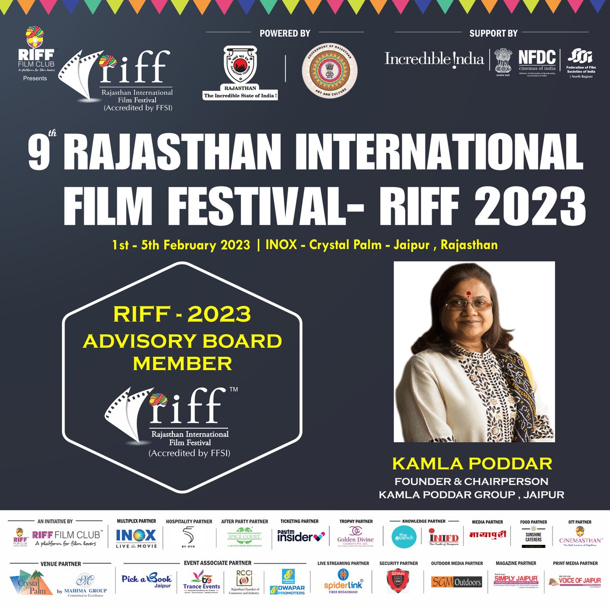The Rajasthan International Film Festival welcomes #KamlaPoddar as an Advisory Board Member of the RIFF 2023

#RIFF2023 #RIFF #RIFF2023AdvisoryBoardMember #AdvisoryBoard #KamlaPoddar