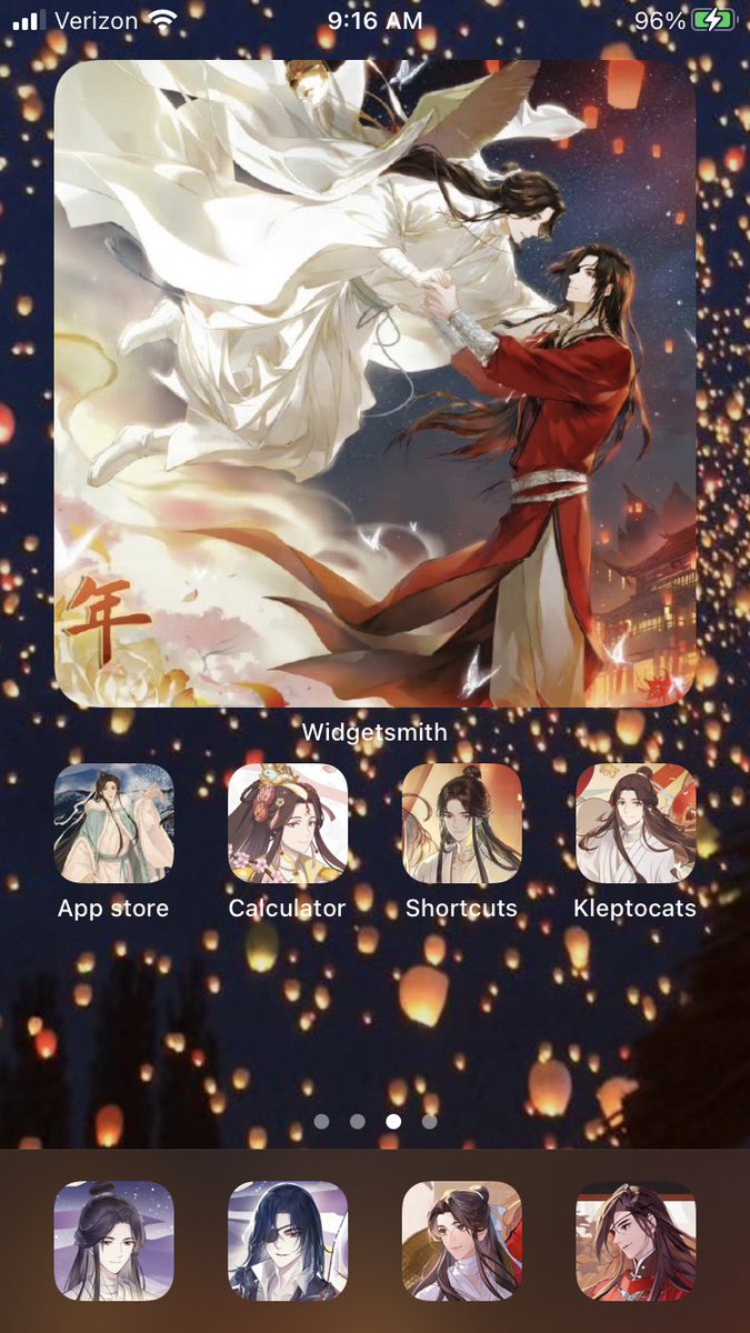 dianxiasorbit's tweet photo. I completely redid my phone layout yesterday! Here’s what it looks like now~ game icons are the only ones that stay untouched LOL #tgcf #hualian #ios14homescreen #tianguancifu #heavenofficialsblessing https://t.co/NMZqerOyF7