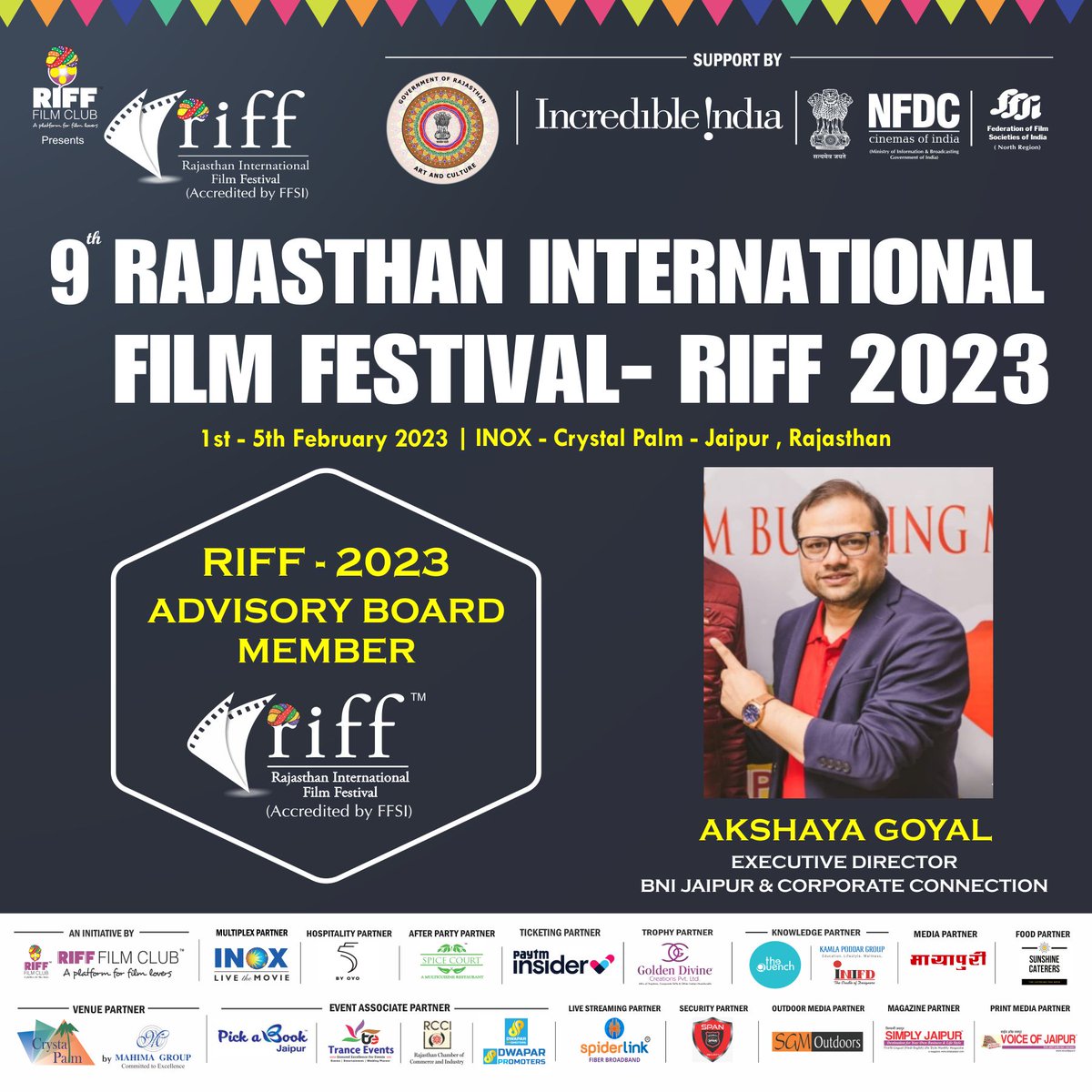 The Rajasthan International Film Festival welcomes #AkshayaGoyal as an Advisory Board Member of the RIFF 2023

#RIFF2023 #RIFF #RIFF2023AdvisoryBoardMember #AdvisoryBoard #AkshayaGoyal