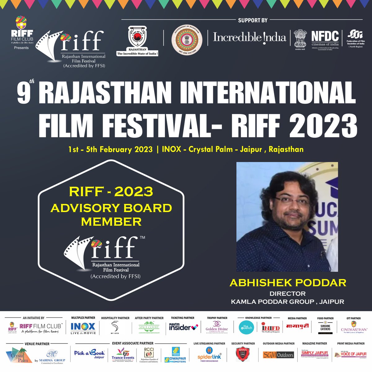 The Rajasthan International Film Festival welcomes #AbhishekPoddar as an Advisory Board Member of the RIFF 2023!

#RIFF2023 #RIFF #RIFF2023AdvisoryBoardMember #AdvisoryBoard #AbhishekPoddar