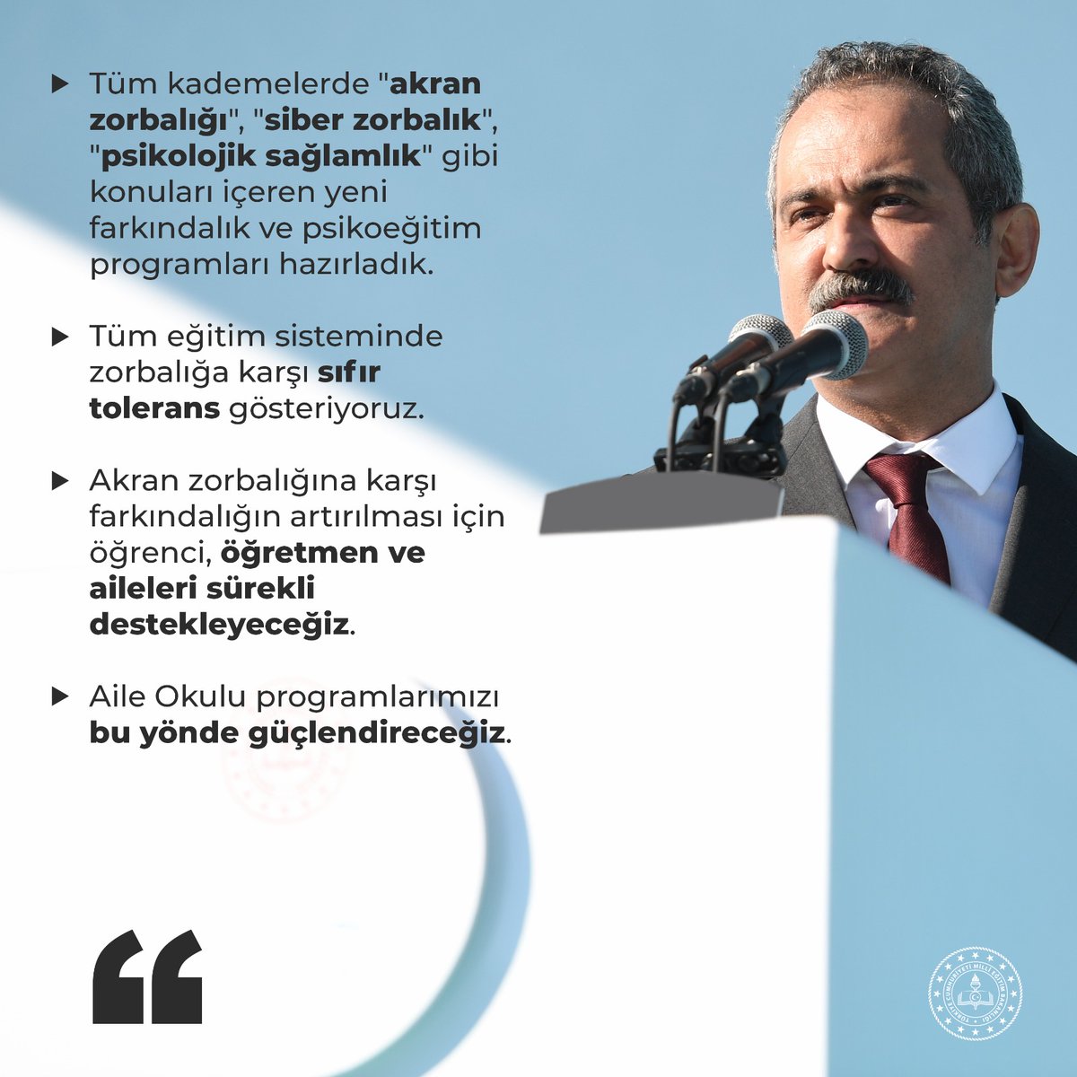 Akran Zorbalığı Konusunda Yeni Yol Haritası Belirliyoruz

Bakan Özer: Aile Okulu projesindeki programları güçlendirerek rehber öğretmenlere yönelik mesleki gelişim programları başlatacağız.

👉 meb.ai/UT3FUV3