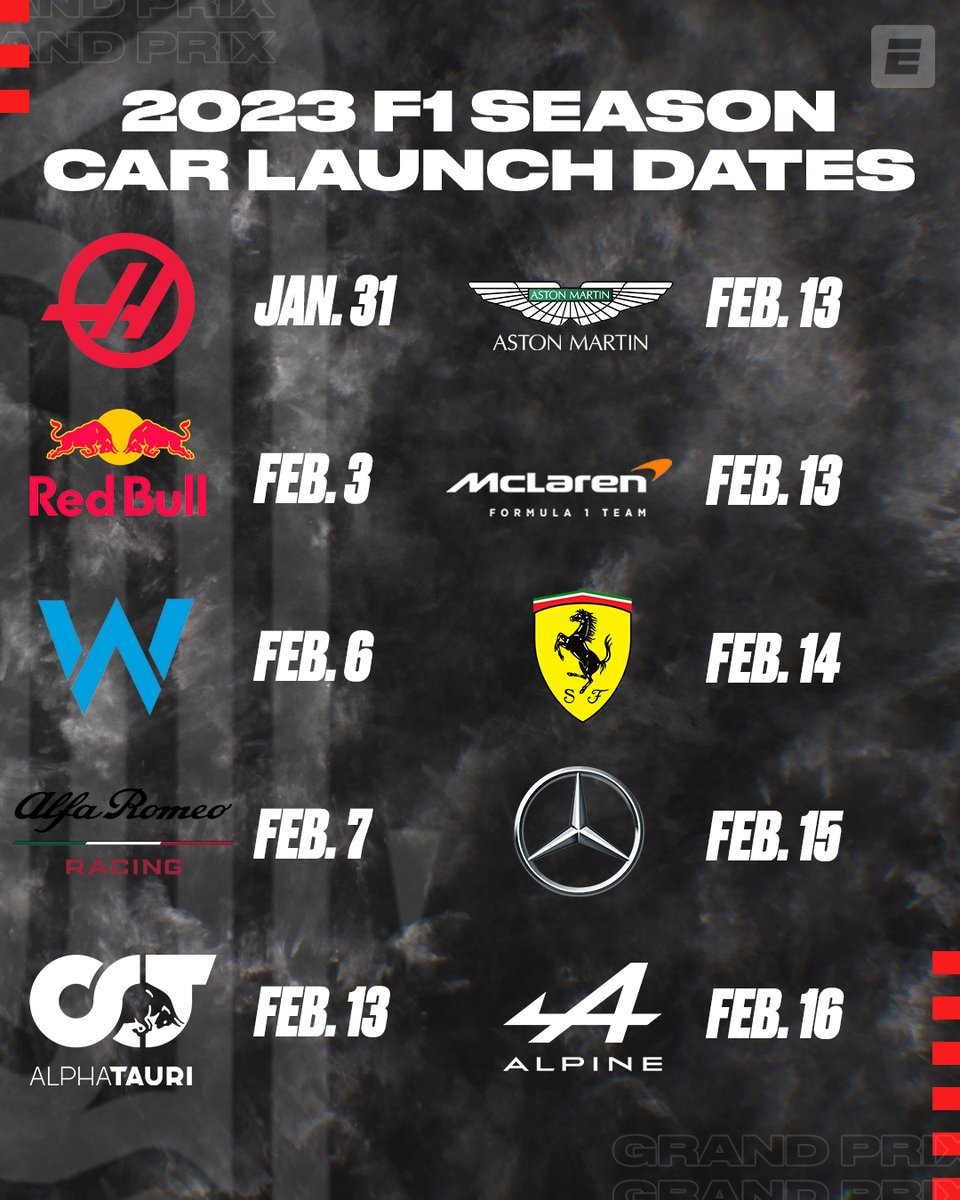 ESPNF1's tweet photo. The car launch dates for this season are complete 👀📅 https://t.co/ySY3lxdZ7n