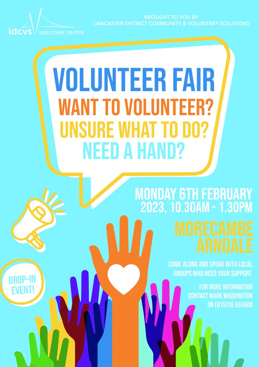 Huge thanks to <a href="/ArndaleShopping/">Arndale Morecambe Bay</a> for letting us use space in the centre for our upcoming #Morecambe #volunteer recruitment fair on Monday 6th February, 10.30am to 1.30pm. Come along and talk to organisations in need of #volunteers and find out how YOU can support your #community