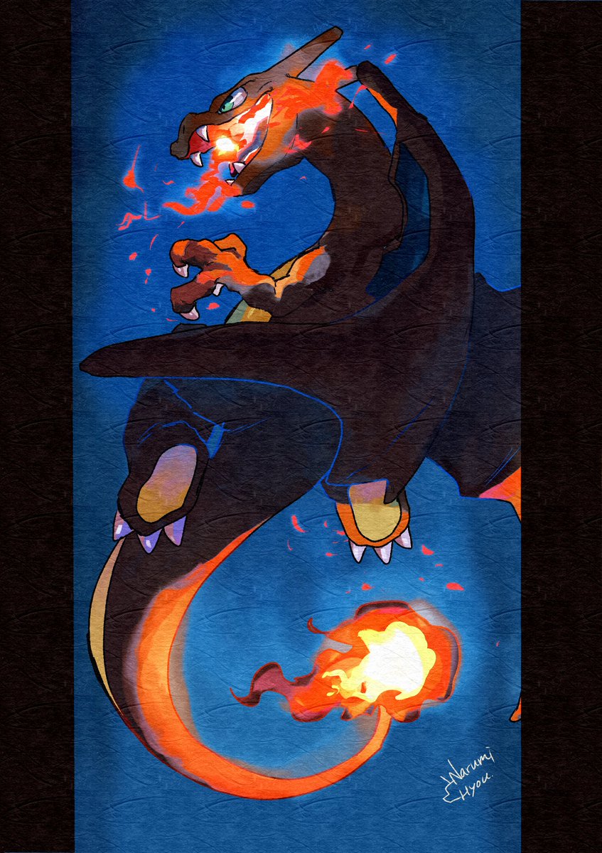 charizard pokemon (creature) no humans fire solo claws flame-tipped tail open mouth  illustration images
