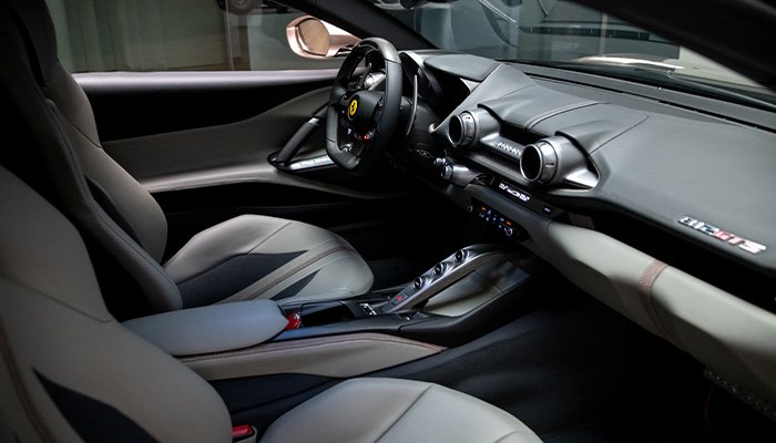 Ferrari's tweet photo. The exterior in metallic Bronzo Masaru of this Tailor Made #Ferrari812GTS is matched with an interior featuring neutral hues. 
The premium Frau® leather in Fumo is complemented by inserts in Kvadrat® Rime and details in Alpi wood.
#FerrariTailorMade #Ferrari https://t.co/F9z2kHdPDe
