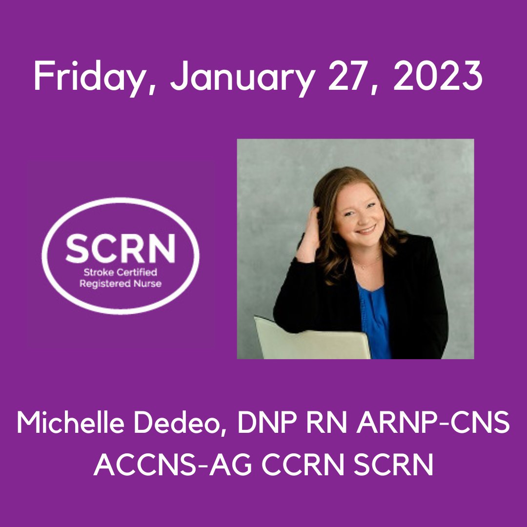 NeuroNursesAANN's tweet image. Join us on Friday, January 27, 2023 from 8 am - 4:30 pm CT (6 am PT/ 7 am MT/ 9 am ET) on Zoom for the live #SCRN Review Webinar taught by Michelle Dedeo, DNP RN ARNP-CNS ACCNS-AG CCRN SCRN. 

Register at ow.ly/VhxP50MAktk

#AANN #strokenurse #certifiednurse