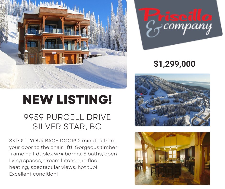 Gorgeous timber frame home in ‘The Ridge’ at Silver Star Mountain Resort. Half-duplex offers 4 bdrm, 3 full &amp; 2 half baths, gas fired in-floor heating and spectacular views of the ski hill &amp; Monashee mountains. 9’ ceilings, slate tile and hand-scraped wide plank maple floors.