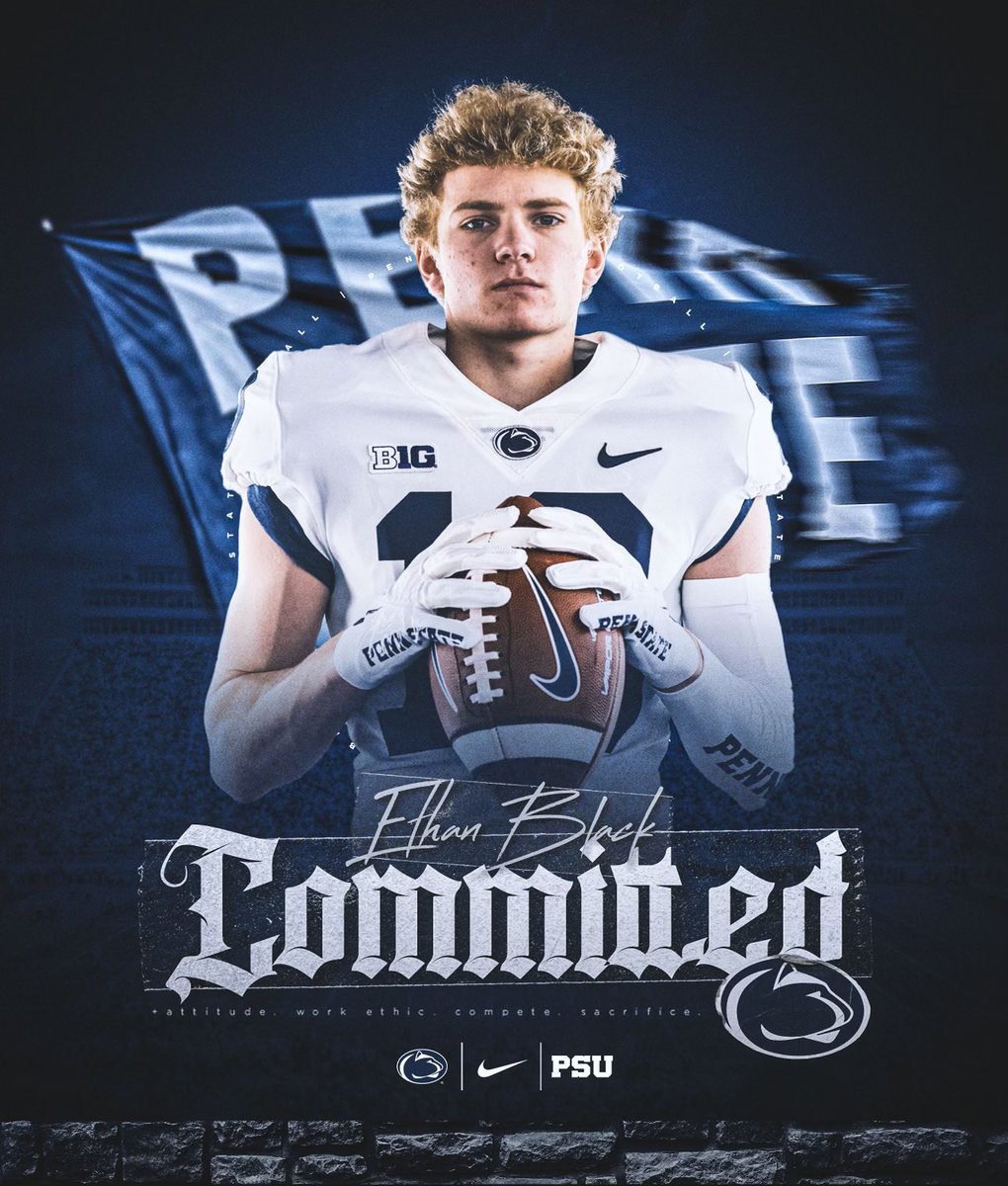 Ethan Black (@ethan_black19) on Twitter photo I am blessed to announce that I have committed to Penn State University where I will be furthering my academic and athletic career. I would like to thank my family, friends, coaches, and teammates for supporting me. #WeAre <a href="/coachjfranklin/">James Franklin</a> <a href="/Coach_Elby/">Rashad Elby</a> <a href="/coachmhagans/">Marques Hagans</a> <a href="/PennStateFball/">Penn State Football</a> I am blessed to announce that I have committed to Penn State University where I will be furthering my academic and athletic career. I would like to thank my family, friends, coaches, and teammates for supporting me. #WeAre <a href="/coachjfranklin/">James Franklin</a> <a href="/Coach_Elby/">Rashad Elby</a> <a href="/coachmhagans/">Marques Hagans</a> <a href="/PennStateFball/">Penn State Football</a>