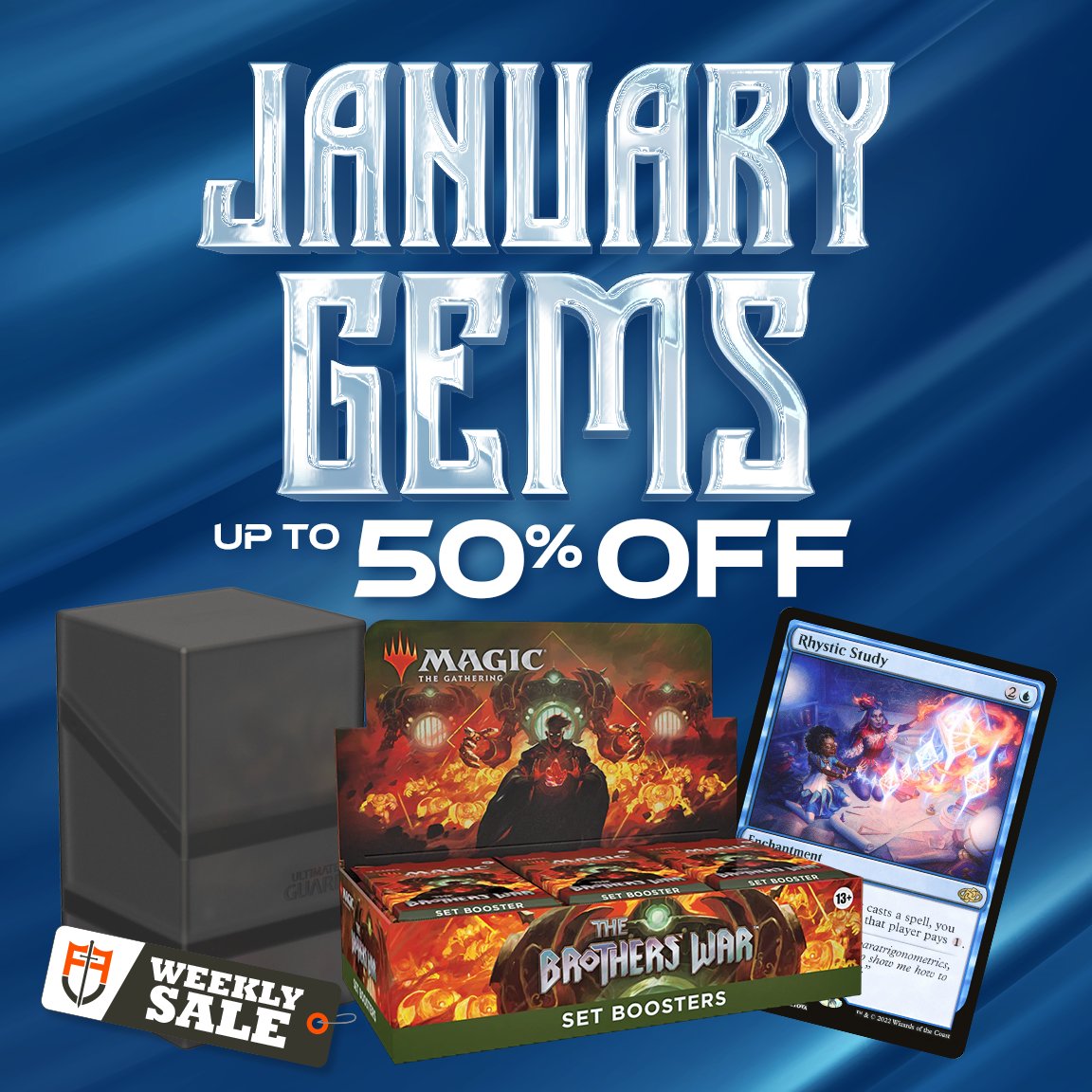 FaceToFaceGames's tweet photo. For this Weekly Sale, we've slashed the prices BIG TIME on lots of product!

Don't miss out!
https://t.co/R4ZojI0c1M

We are also giving away $25 store credit!

For a chance to win:
- FOLLOW us
- LIKE this
- RT &amp; tell us an MTG-related New Year's Resolution https://t.co/3dzIvcOdFY