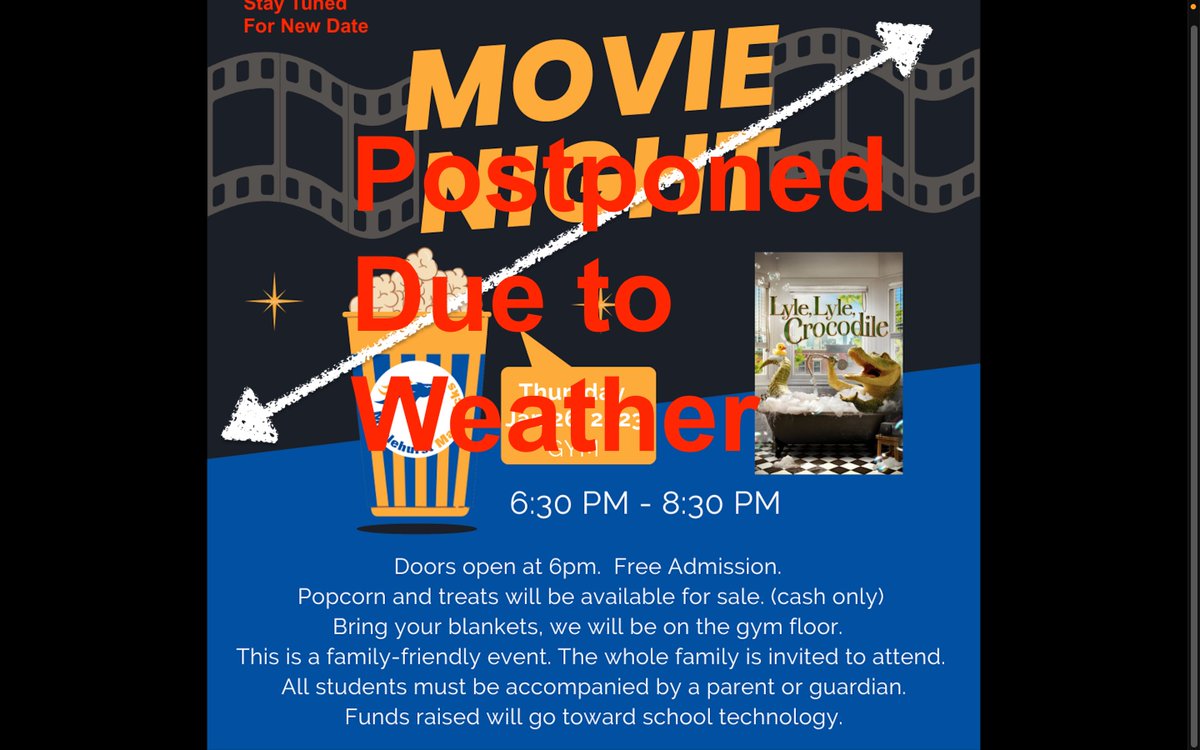 Based on the possibility of inclement weather on Thursday, School Council has postponed <a href="/MaplehurstPS/">MaplehurstPS</a> Movie Night. Please stay tuned for a new date coming soon!