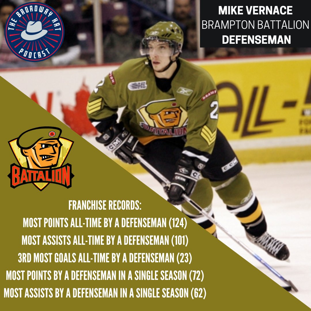 Broadwayhatpod's tweet photo. Hey @OHLBattalion fans, you don't want to miss our interview with legendary Battalion defenseman @MikeVernace! Mike holds almost every franchise offensive record there is for a defenseman. He talks about his time in the OHL &amp; his journey to the NHL!
Link⬇️
https://t.co/yWMnljrXlH https://t.co/m4BRjdHYD5