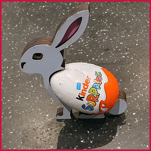 KenMidgleyCraft's tweet photo. Another hour or so in the shed this evening - making some Kinder Rabbits for Easter.  Can either be painted or left natural but I decided to paint this one.  
They are made from 4mm MDF and hold the egg comfortably enough, whilst still allowing ease of access to the egg. https://t.co/zxqDApb4En