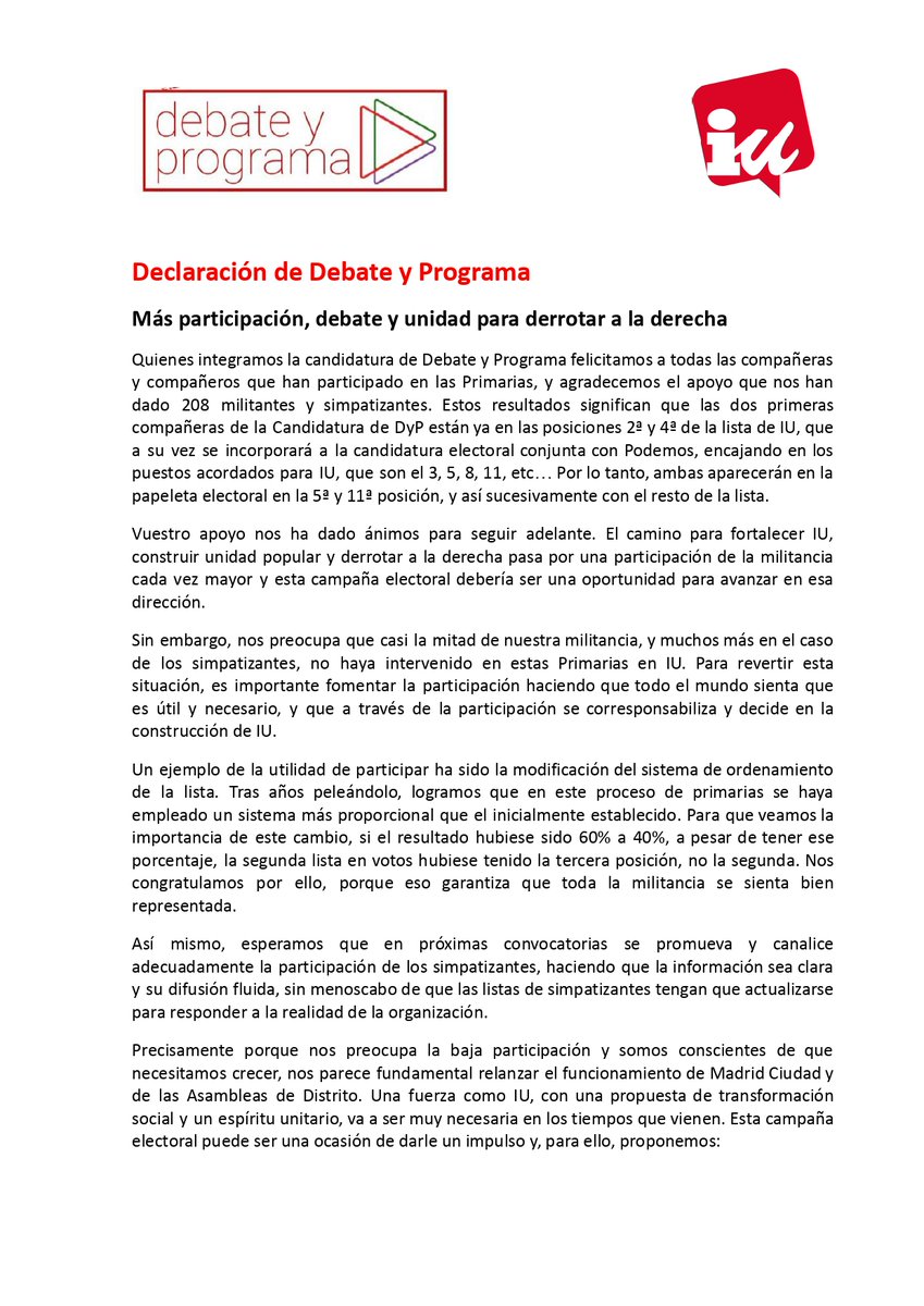 DebateyPrograma's tweet image. El proceso de primarias que acaba de terminar es una oportunidad de reflexión interna para hacer un buen papel de cara a lo externo 🙌

Madrid nos necesita, no la defraudemos: a por las elecciones 🔥

#primariasiumadridciudad