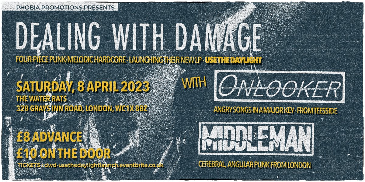 Sat April 8th - @dwdpunk play at @Water_Rats in Kings Cross, London to celebrate the release of our new album Use The Daylight on @LittleRocketRec. Support from Onlooker and @middlemanband!
Tickets here! …usethedaylightlaunch.eventbrite.co.uk
#onlooker #punkrock #gigslondon #newalbum