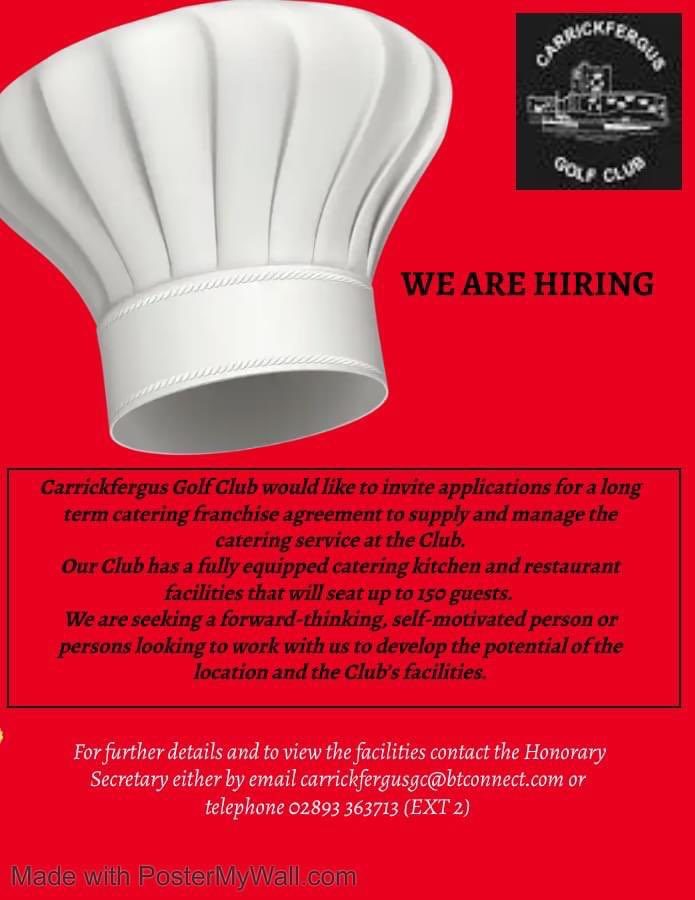 CarrickfergusGC's tweet photo. We have an opening with our catering franchise. See below for details. https://t.co/qPxC1bl0nA
