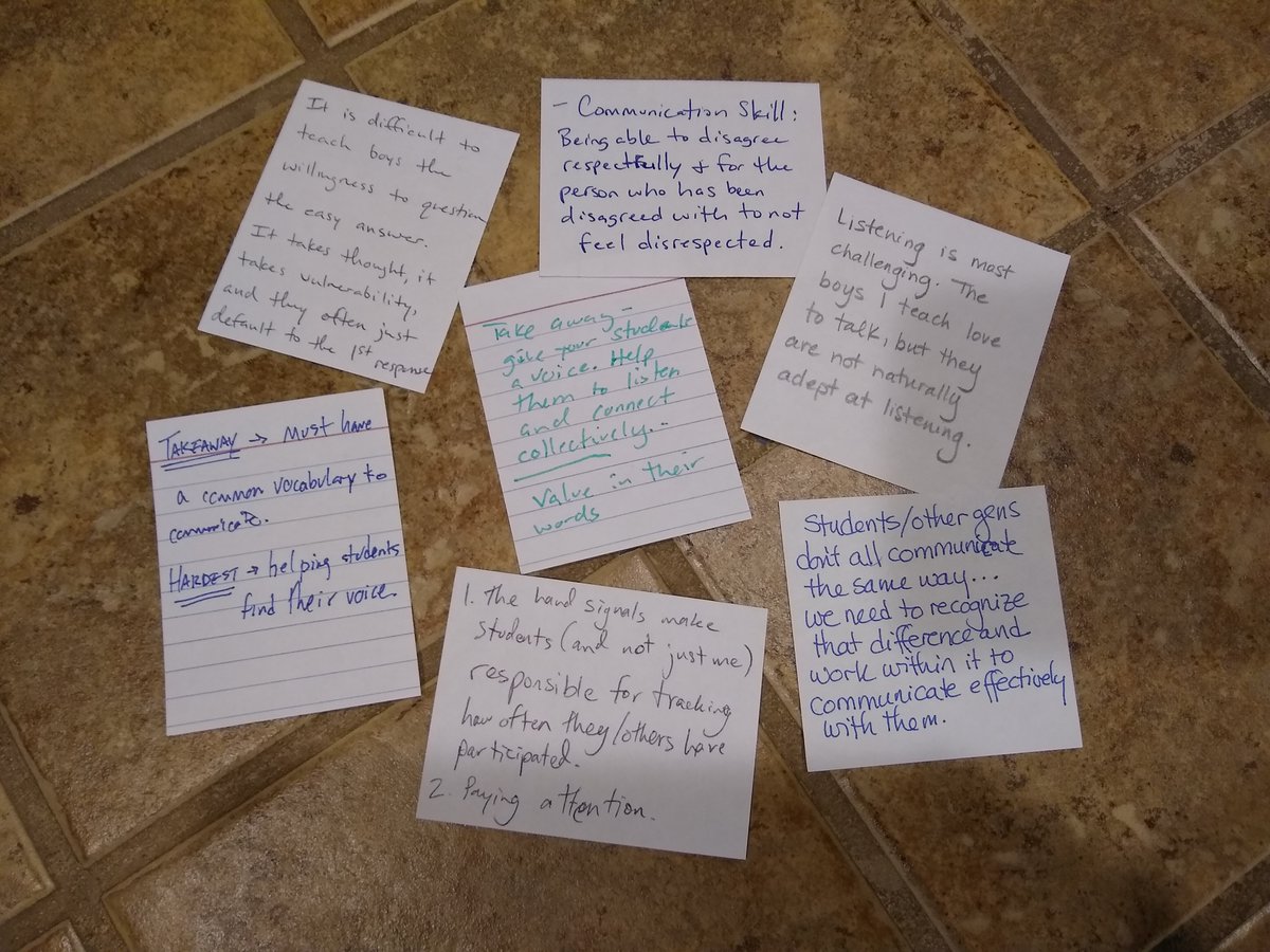 DiscussionReal's tweet photo. Feeling very inspired by the wisdom and ambition of @McCallieSchool, with whom we worked on teaching communication skills. Here are some reflections about the question "what communication skill is most challenging to teach?" Thanks to Sumner McCallie for his vision in organizing! https://t.co/QbH4eyU6eU