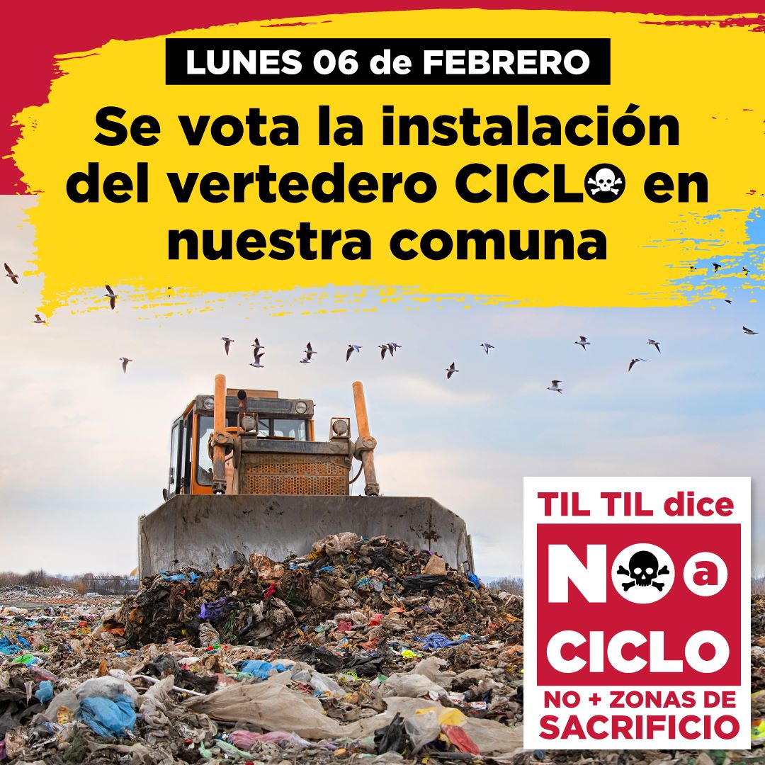 noaciclo's tweet photo. Sepan lo que pensamos en #Tiltil sobre la instalación de un nuevo basural, ya que cambiaron la fecha para el lunes 06 de febrero y votaran el proyecto de CICLO para la instalación de otro basural + en nuestra comuna. @natajoignant @R_Santa_Cruz @racscl @rebecadrmetro @SoniaPacke https://t.co/966uP7vsil