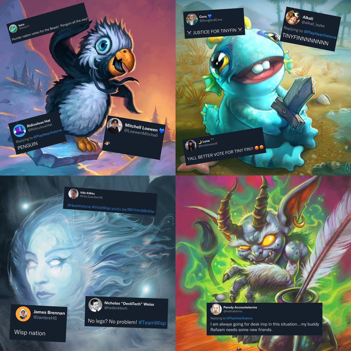 ben_heathstone's tweet photo. The Hearthstone community has not had this much division since the Prince Renathal discourse. 😡 #hearthstone #TeamPenguin 👍 #TeamTinyfin #TeamWisp #TeamImp https://t.co/6wpHvndCTj