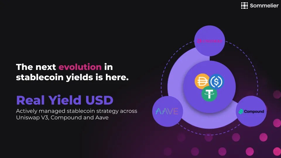 sommfinance's tweet photo. The Real Yield USD Strategy just launched on the Sommelier Platform

It's the next evolution of on-chain stablecoin yields that simultaneously utilizes Aave, Compound and Uniswap V3, all in a single vault. https://t.co/kmIh3CpGPM
