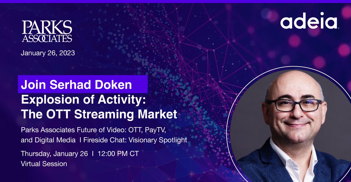 Planning to attend Parks Associates’ Future of Video virtual event tomorrow?
Tune in to our very own Serhad Doken during his virtual session, “Fireside Chat: Visionary Spotlight” at 12:00 PM CT. Register for your free virtual pass: ow.ly/MBHI50MAquW