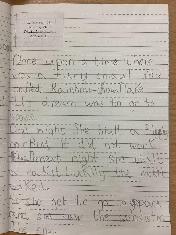 haydonabbey_sch's tweet photo. Qirat in 1NA produced a fantastic independent hot write today. Y1 have been looking at ‘The Tiger Who came to tea’ and problem stories. She has used all the skills she has learnt over the last few weeks and certainly entertained us with her imagination, well done! @Talk4Writing https://t.co/OaoijlTs52