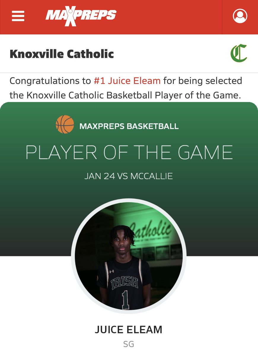 catholic_hoops's tweet photo. Juice Eleam was named the Knoxville Catholic Basketball Player of the Game. https://t.co/r09fKsp4WZ via @MaxPreps 13 points, 8 rebounds, game wining shot, and game winning blocked shot! https://t.co/daOBouefqF