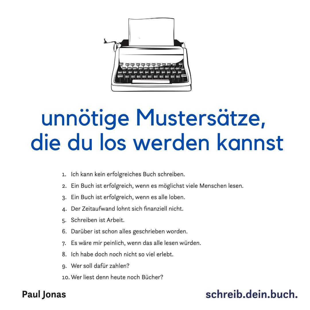 SchreibDeinBuch's tweet image. Du willst endlich dein Buch schreiben – aber etwas hindert dich? Schau dir diese unnötigen Mustersätze an. Die kannst du jederzeit abschütteln. #SchreibDeinBuch