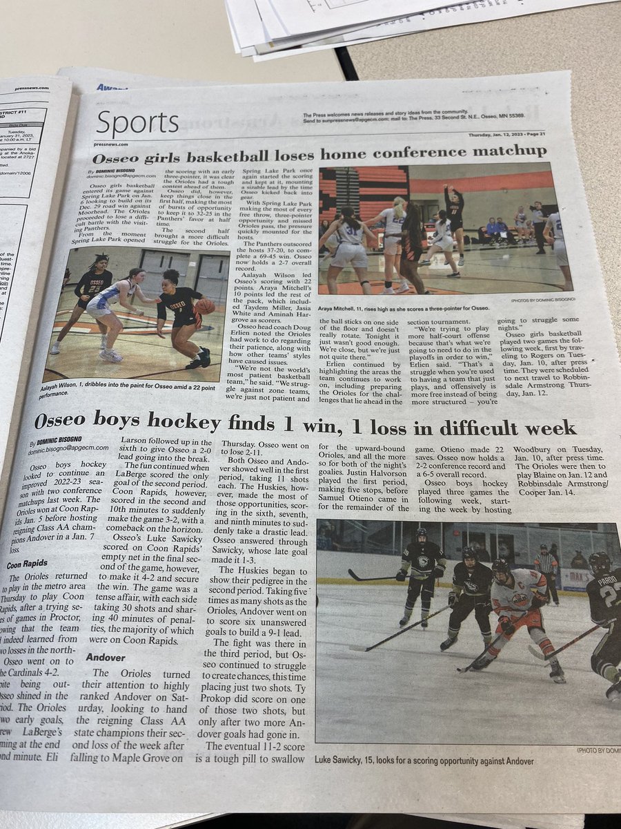 DJBisogno's tweet image. Realized yesterday that I’ve reached just under 150 articles for the Osseo Maple Grove Press, stretching back to September 2022.

An honor and a pleasure to have this job covering #Osseo and #MapleGrove athletics, as well as local stories. Here’s to 150 more.